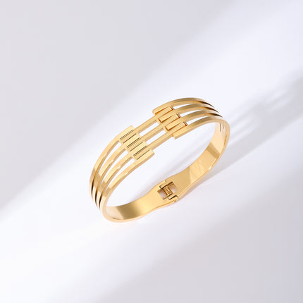 Pulsera De Acero Inoxidable Brazalete Con Tres Filas De Rectángulos