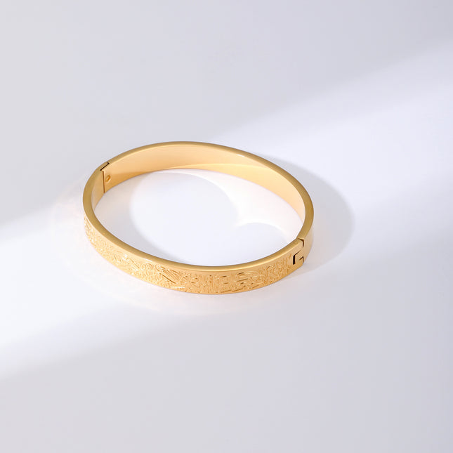 Pulsera Brazalete Acero Inoxidable Con Diseño De Anillo y Grabado Flora