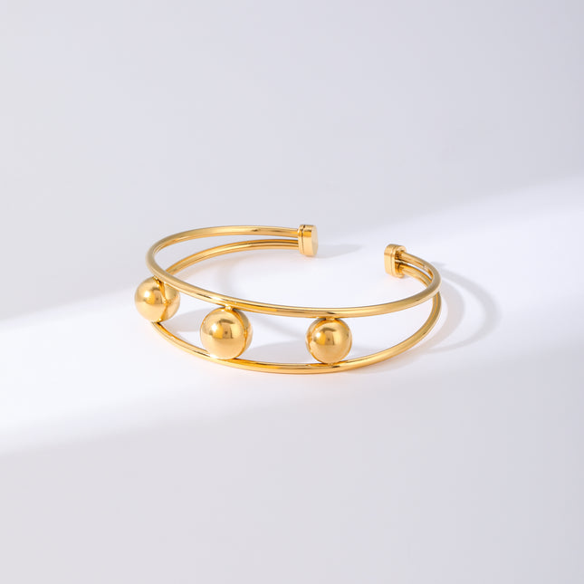 Pulsera Brazalete En Doble Capa Con Tres Esferas Pulidas Moderno