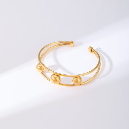 Pulsera Brazalete En Doble Capa Con Tres Esferas Pulidas Moderno