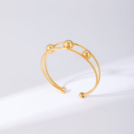 Pulsera Brazalete En Doble Capa Con Tres Esferas Pulidas Moderno