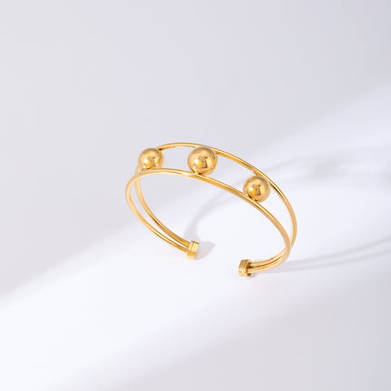 Pulsera Brazalete En Doble Capa Con Tres Esferas Pulidas Moderno