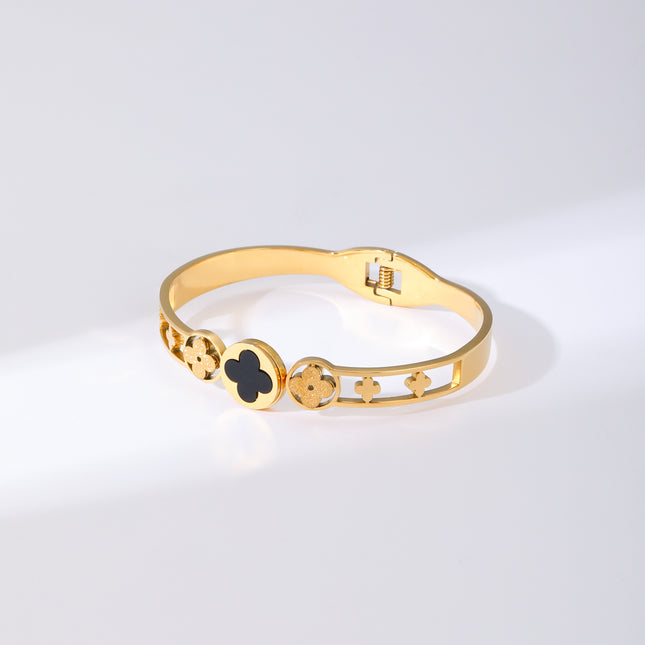 Pulsera Con Trébol De Cuatro Hojas Flor Brazalete De Acero Inoxidable