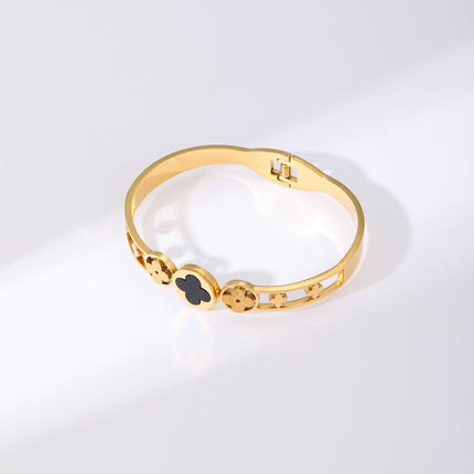 Pulsera Con Trébol De Cuatro Hojas Flor Brazalete De Acero Inoxidable