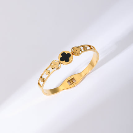 Pulsera Con Trébol De Cuatro Hojas Flor Brazalete De Acero Inoxidable