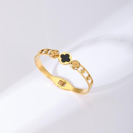 Pulsera Con Trébol De Cuatro Hojas Flor Brazalete De Acero Inoxidable