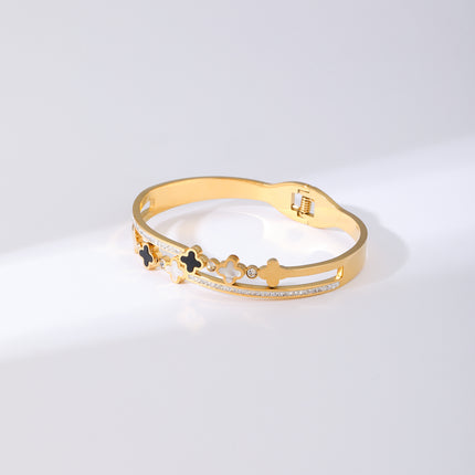 Pulsera Brazalete Con Flores De Cuatro Hojas Y Circonitas Diseño Resorte