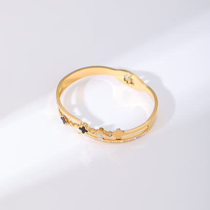 Pulsera Brazalete Con Flores De Cuatro Hojas Y Circonitas Diseño Resorte