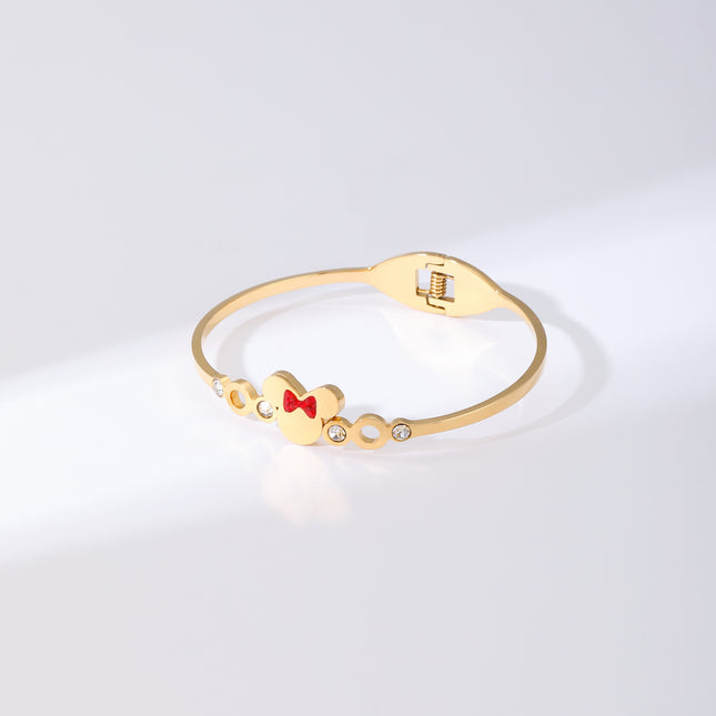 Pulsera Con Cabeza De Ratón y Circon Rojos Brazalete De Acero Inoxidable