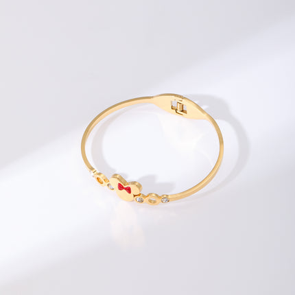 Pulsera Con Cabeza De Ratón y Circon Rojos Brazalete De Acero Inoxidable