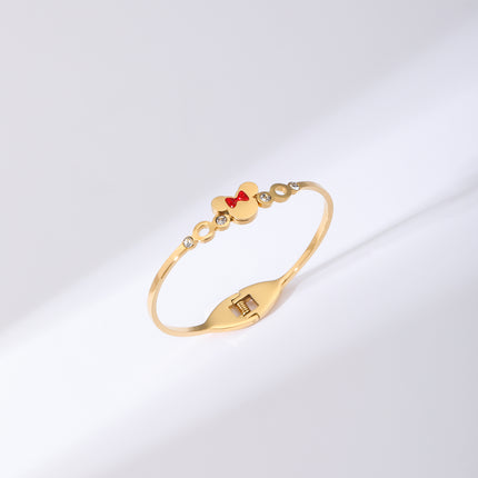 Pulsera Con Cabeza De Ratón y Circon Rojos Brazalete De Acero Inoxidable