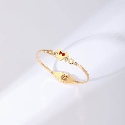 Pulsera Con Cabeza De Ratón y Circon Rojos Brazalete De Acero Inoxidable