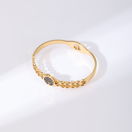 Pulsera Brazalete De Acero Inoxidable Con Disco Negro Diseño Moda