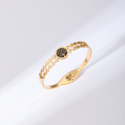 Pulsera Brazalete De Acero Inoxidable Con Disco Negro Diseño Moda