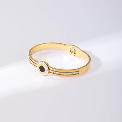 Pulsera Brazalete De Acero Inoxidable Con Disco Negro Y De Zirconias
