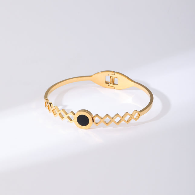 Pulsera Brazalete De Acero Inoxidable Con Disco Negro Y Números Romanos