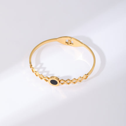 Pulsera Brazalete De Acero Inoxidable Con Disco Negro Y Números Romanos