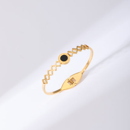 Pulsera Brazalete De Acero Inoxidable Con Disco Negro Y Números Romanos