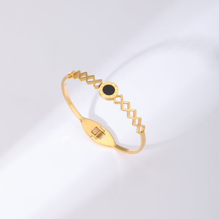 Pulsera Brazalete De Acero Inoxidable Con Disco Negro Y Números Romanos