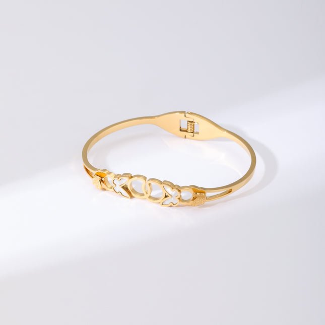 Pulsera Brazalete Con Mariposa Blanca y Doble Capa De Mariposas Elegante