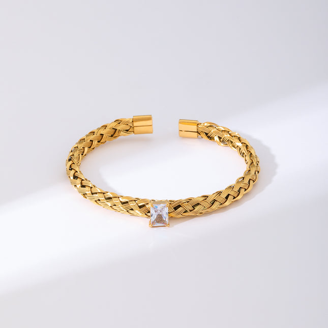 Pulsera Con Diseño De Trenza y Zirconia Blanca Rectangular Brazalete
