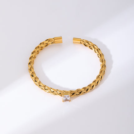 Pulsera Con Diseño De Trenza y Zirconia Blanca Rectangular Brazalete