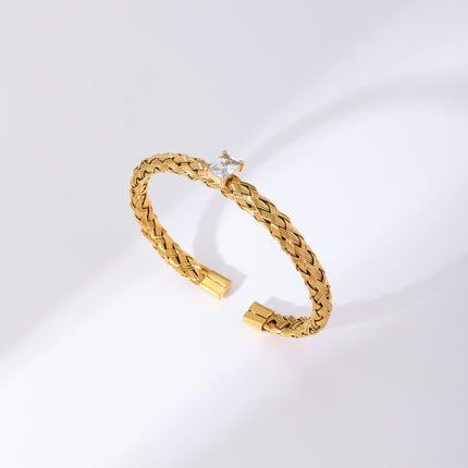 Pulsera Con Diseño De Trenza y Zirconia Blanca Rectangular Brazalete