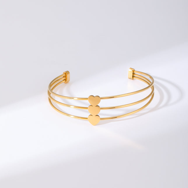 Pulsera Brazalete De Acero Inoxidable De Tres Capas Con Corazones