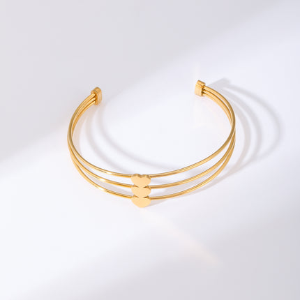 Pulsera Brazalete De Acero Inoxidable De Tres Capas Con Corazones