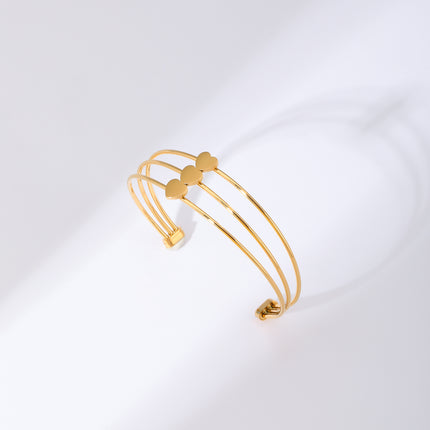 Pulsera Brazalete De Acero Inoxidable De Tres Capas Con Corazones