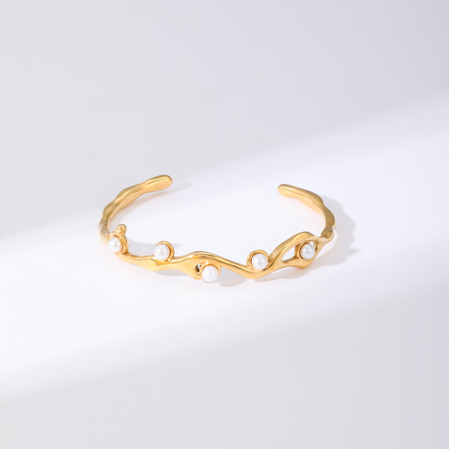 Pulsera C Abierto Con Patrón De Olas Irregulares Brazalete Moda