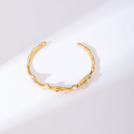 Pulsera C Abierto Con Patrón De Olas Irregulares Brazalete Moda