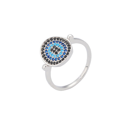 Anillo Con Diseño De Ojo De Demonio Y Diamantes De Zirconia En Cobre Chapado En Plata