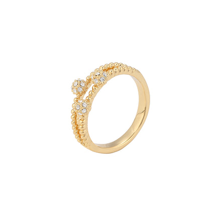 Anillo Doble Capa Con Diamantes De Zirconia En Aleación Chapado En Oro 14K