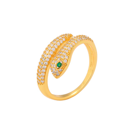 Anillo Con Diseño Moda De Serpiente Y Diamantes De Zirconia En Cobre Chapado En Oro 14K
