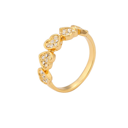 Anillo Con Diseño De Corazón Y Diamantes De Zirconia En Aleación Chapado En Oro 14K