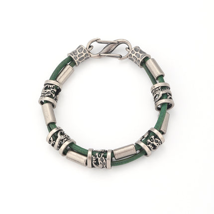 Pulsera De Cuero PU Verde Con Acero Inoxidable 316, Estilo Heavy Duty