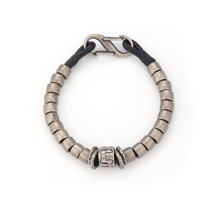 Pulsera Artesanal De Hilo De Cuero PU Con Anillos De Acero Estilo Hip Hop