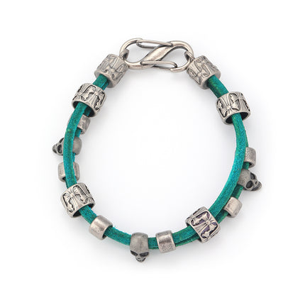 Pulsera Artesanal De Hilo De Cuero PU Verde De Doble Capa
