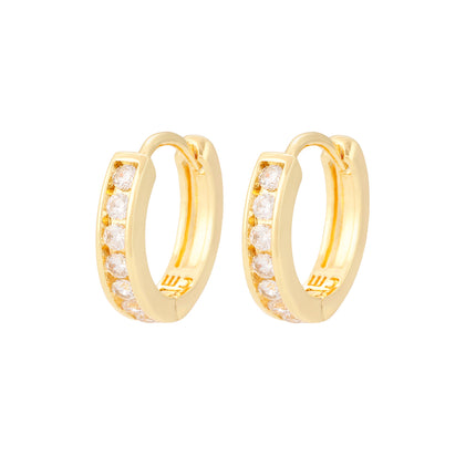 Aretes Broquel De Cobre Con Baño De Oro 14K Pendientes Fila De Zirconias