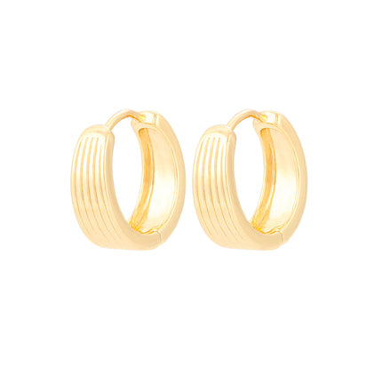 Aretes Circulares Con Finas Franjas Baño De Oro 14K Diseño Clásico
