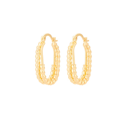 Aretes Ovalados De Doble Capa Irregular, Cobre Baño De Oro De 18K