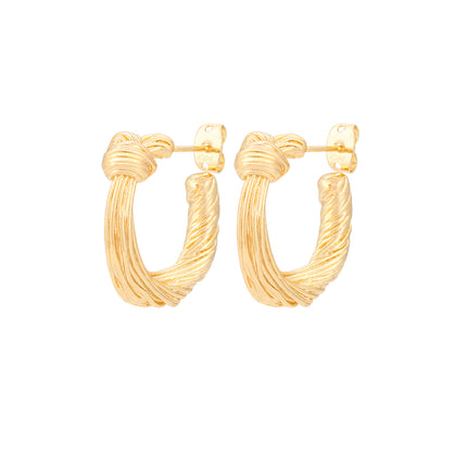 Aretes Oro De 14K Con Nudo Circular Pendientes Estilo Minimalista