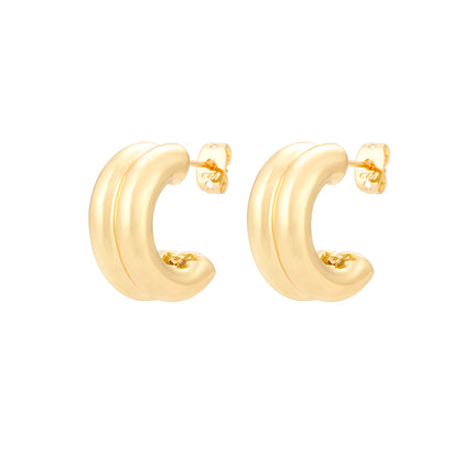 Aretes Círculo C-Shape En Oro De 14K Y Cobre Para Mujer Estilo INS