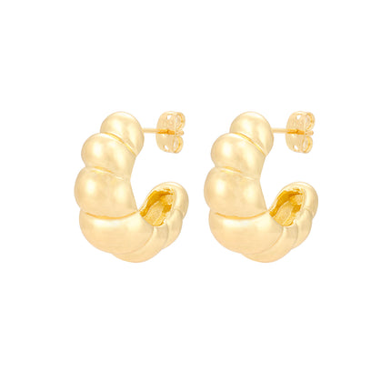 Aretes C-Shape Bañados En Oro De 14K, Pendientes Estilo INS Moderno