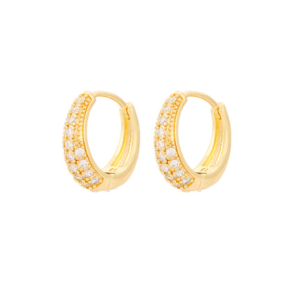 Aretes Broqueles De Cobre Con Zirconia Pendientes Casual Baño De Oro 14K