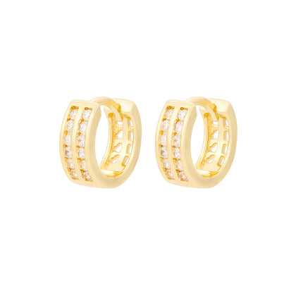 Aretes Broqueles Con Zirconia Y Diseño Calado, Cobre Baño Oro 14K