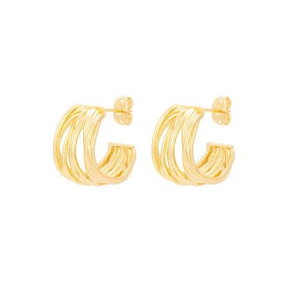 Aretes Geométricos Retro C-Shape Con Diseño Envolvente En Oro De 14K