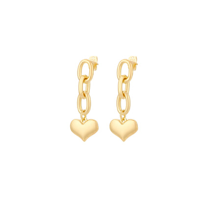 Aretes Largos Con Colgante De Corazón, Cobre Chapado En Oro De 14K
