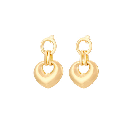 Aretes De Gran Corazón En Cobre Chapado En Oro De 14K Pendientes Mujer